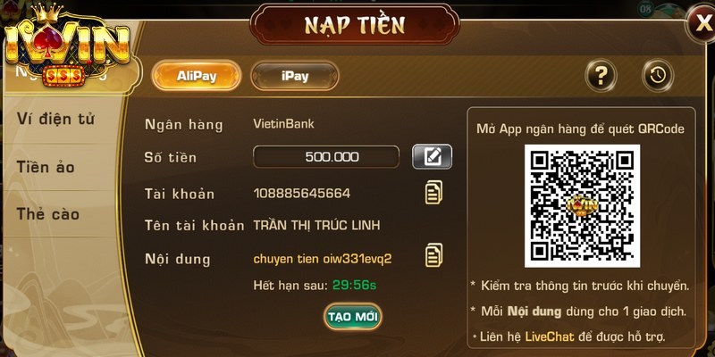 Các phương thức nạp tiền tại cổng game Iwin phổ biến nhất